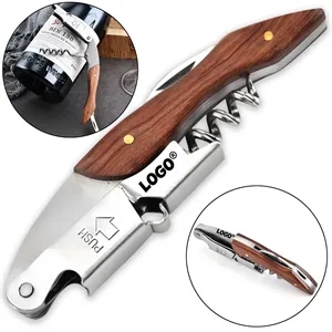 Wooden Corkscrew with Stainless Steel Seahorse Wine Opener