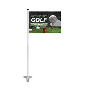 6"x8" Golf Flag with 30" White Practice Pole and Tray