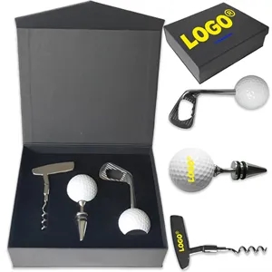 Golf Themed Wine Set Corkscrew Bottle Opener Stopper