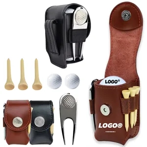Mini Leather Golf Ball Pouch Belt Clip Accessory Bag