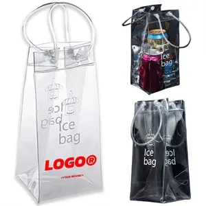 In Stock Wine Bottle Cooling Clear Ice Bag with Handle