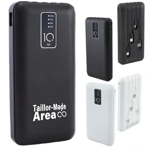 6000mAh 10W 4 Built Cable Portable Charger Black Power Bank