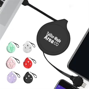 Retractable 3 in 1 Black Charging Cable Lanyard Charger Cord
