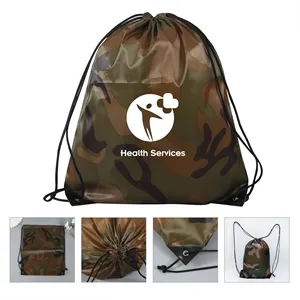 Camouflage Polyester Sports Drawstring Backpack