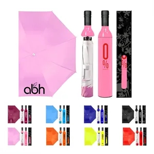 Wine Bottle Folding Sun & Rain Umbrella