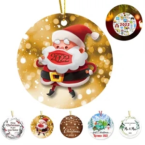 Two Side Printed Ceramic Christmas Tree Hanging Accessories