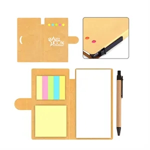 4"x6" Kraft Paper Colored Sticky Notebook With Pen