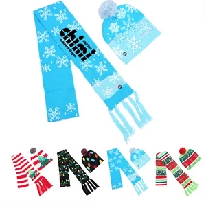 Christmas Led Light Up Scarf Hat Beanie Set