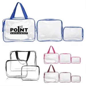 3 Piece Clear Zippered Cosmetic Bag