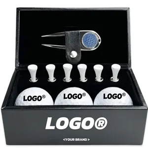 Luxury Golf Gift Set with Leather Box Ball and Tee 