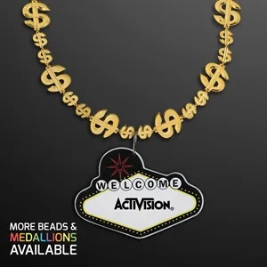 Shiny Gold Dollar Necklace with Vegas Sign Medallion