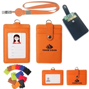 Leather Badge Holder With Lanyard