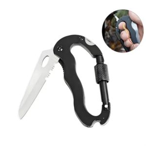 Carabiner With Bottle Opener And Knife