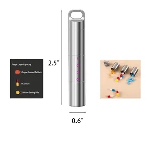 0.6" x 0.6" x 2.5" Stainless Steel Mini Sealed Pill Bottle