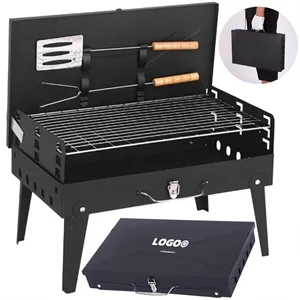 Portable Folding BBQ Grill with Built in Tool Box Set