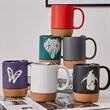 13 oz. Ceramic Coffee Mug Cork Base Spill Proof Lid Handle | https://www.bestnamebadges.com