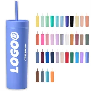 In Stock Custom 16oz Double Wall Plastic Tumbler With Straw