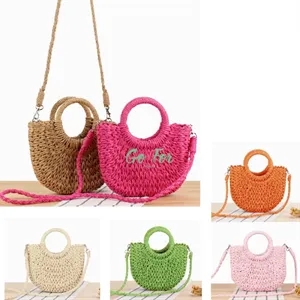Womens Straw Beach Bag Woven Crossbody Shoulder 