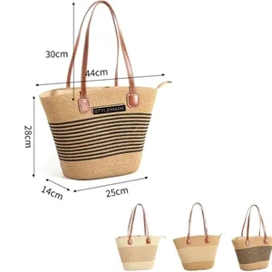 Straw Beach Tote Bag with Tassel Hat Clip for Travel