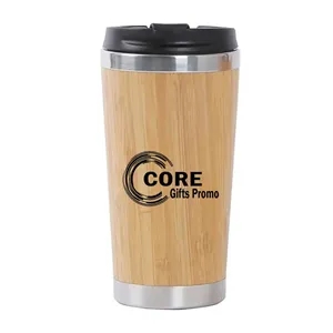 15oz Vacuum Insulated Tumbler Bamboo Mug with Removable Lid