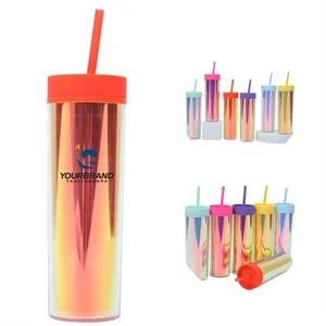 16OZ Transparent Double-Layer Plastic Colorful Straight Cup | https://www.bestnamebadges.com