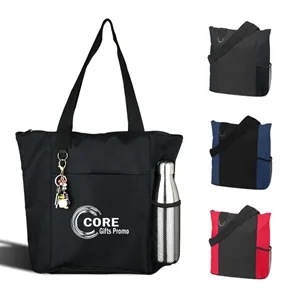 Nylon Shopping Tote with Zip Closure