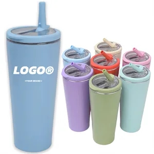 16oz. Stainless Steel Insulated Tumbler with Folding Straw 