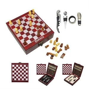 Black Wooden Box Wine Accessories Chess Set