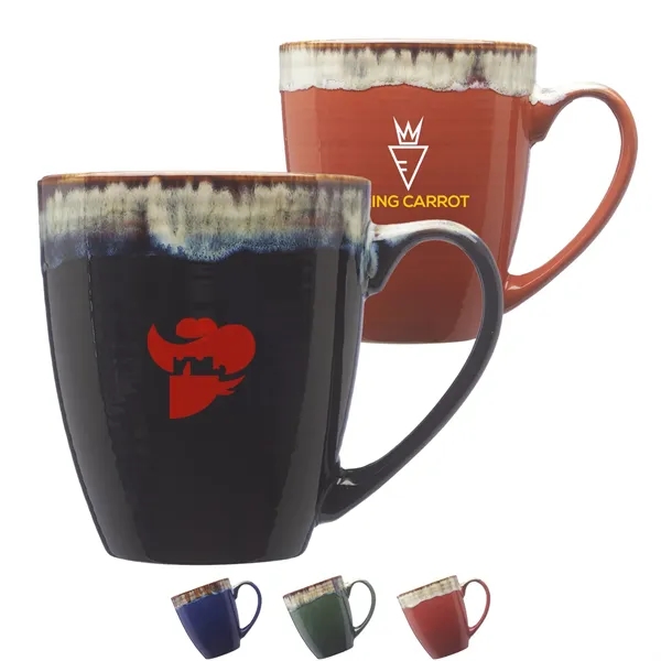 Glossy Ceramic Coffee Mug w/ Drip Glaze Rim