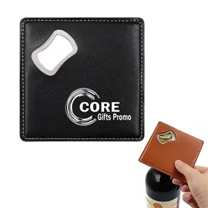 Square PU Leather Coaster with Bottle Opener