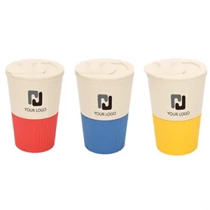 13 Oz Wheat Straw Reusable Coffee Cup Mug With Lid