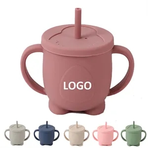 Baby Training Cup-Dual-Handle Silicone Cup With Lid