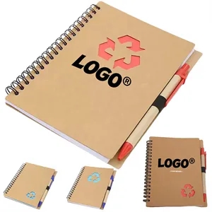 Recycled Kraft Paper Notebook With Pen And Spiral Binding