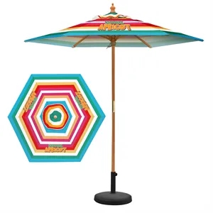 7' Wooden Market Umbrella With Valence