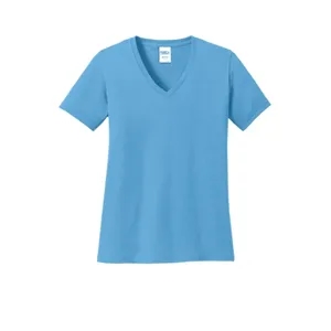 Port & Company Women's Core Cotton V-Neck Tee. | https://www.bestnamebadges.com