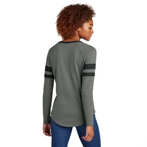 Sport-Tek Women's Halftime Stripe Long Sleeve V-Neck Tee | https://www.bestnamebadges.com