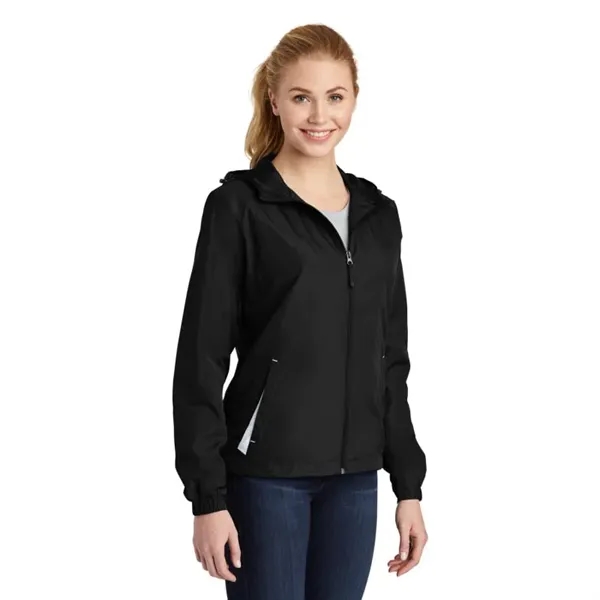 Sport-Tek Women's Colorblock Hooded Raglan Jacket.