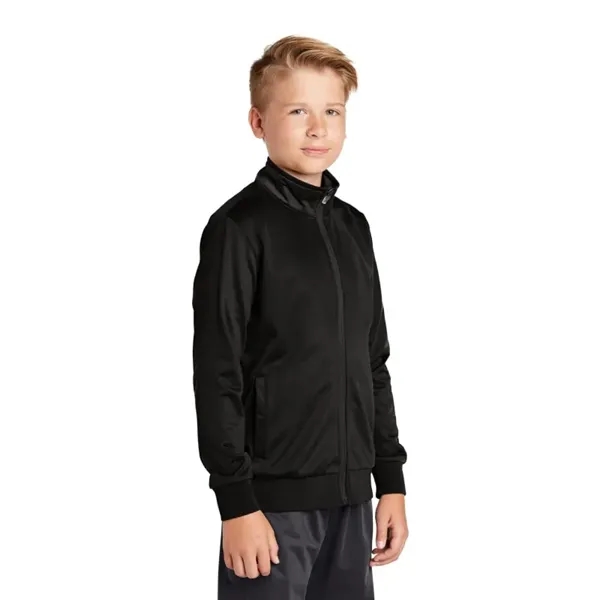 Sport-Tek Youth Tricot Sleeve Stripe Track Jacket.