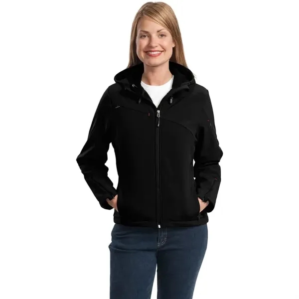 Port Authority Women's Textured Hooded Soft Shell Jacket.