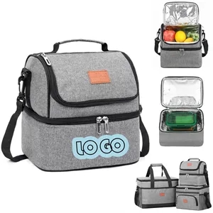 Insulated Lunch Bag With Double Compartment And Strap
