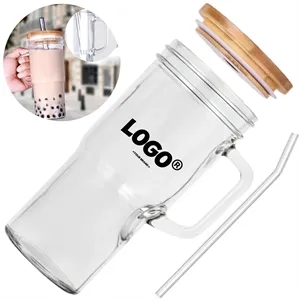 Reusable Mason  Jar Glass Mug Set With Lid Straw And Brush