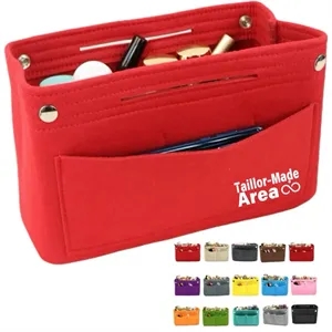 Insert Multi Pocket Purse Felt Makeup Bag Black Organizer