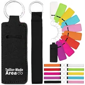 Lipstick Chapstick Holder Lip Balm Pouch Black Keychain