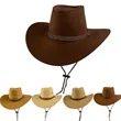 Suede Western Western Cowboy Wide Brim Sun Hat With Strap | https://www.bestnamebadges.com