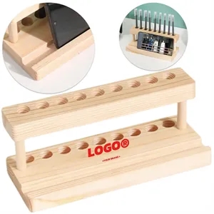 Wooden Desktop Pen Holder With Phone Stand Slot Organizer