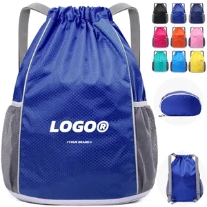 Drawstring Waterproof Sports Backpack With Side Mesh Pockets