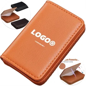 PU Leather Business Card Holder Organizer With Flap Cover
