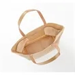 Compact Jute Tote with Leather Handles & Secure Closure | https://www.bestnamebadges.com