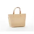 Compact Jute Tote with Leather Handles & Secure Closure | https://www.bestnamebadges.com