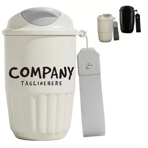 Insulated Travel Coffee Mug With Carrying Handle Strap